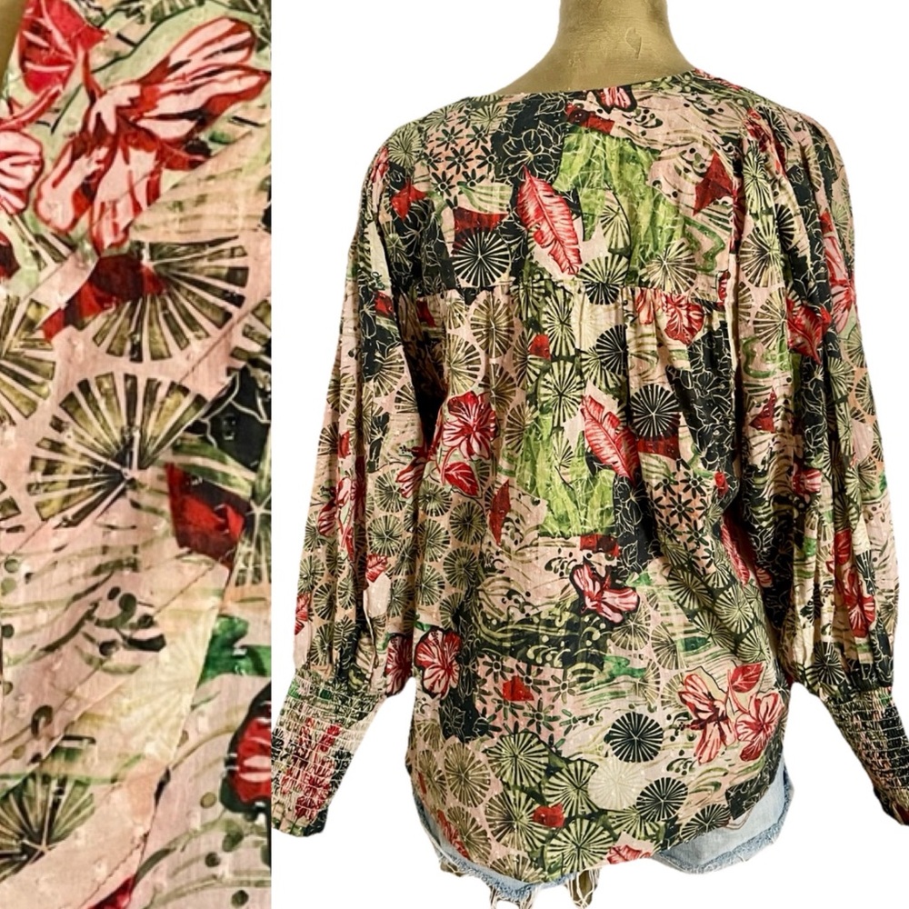 CHUFY My Aussie Days DESERT Flower Print Pleated BOHEMIAN Blouse Peasant TOP S/M - Picture 11 of 16